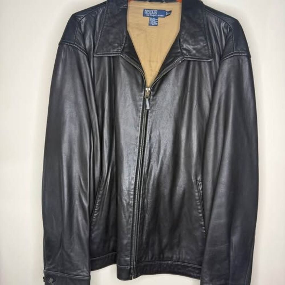 Vintage Polo Ralph Lauren Black Leather Jacket XXL